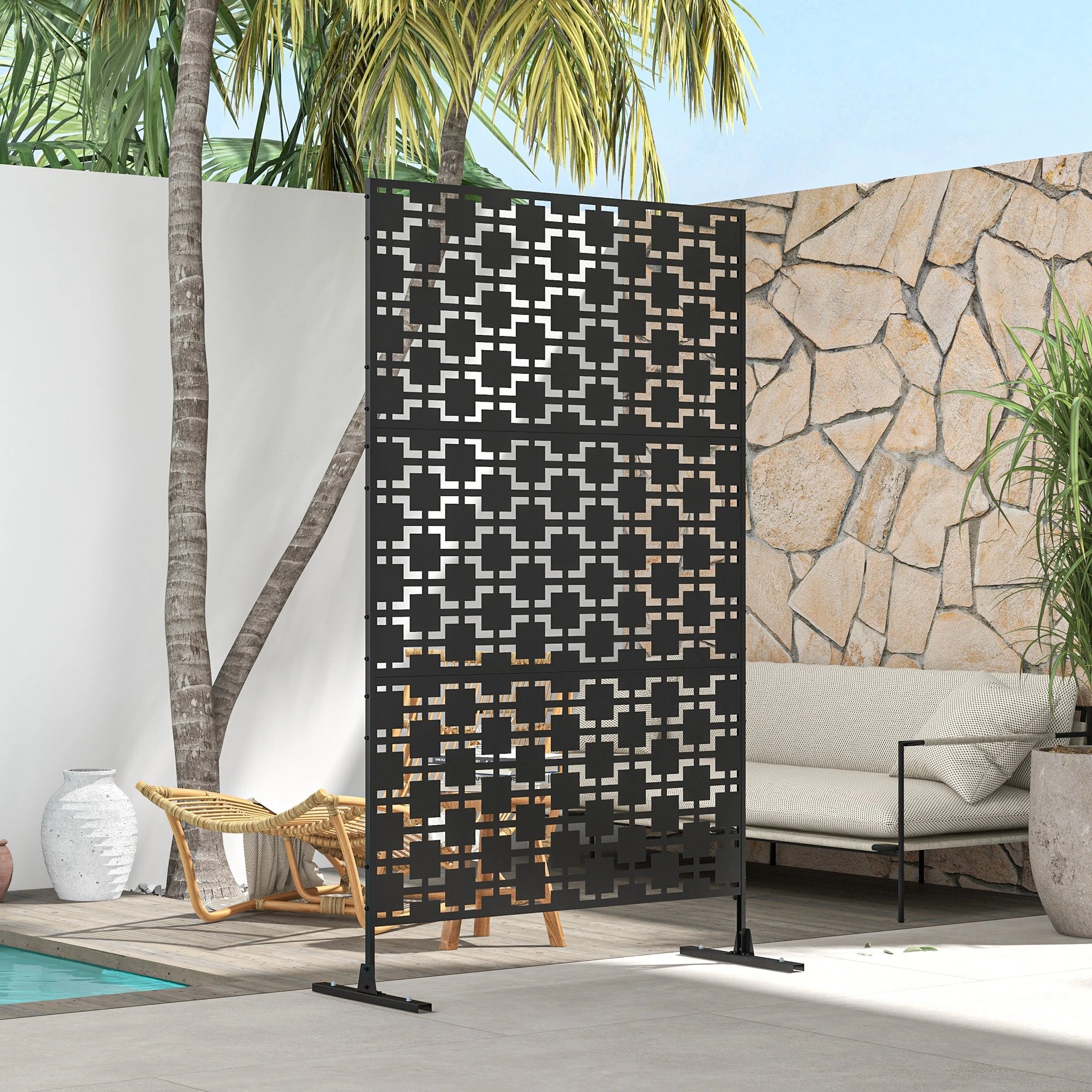 6.5FT Metal Privacy Screen, Grid Style, Outdoor Divider, Black Side Awnings at Gallery Canada