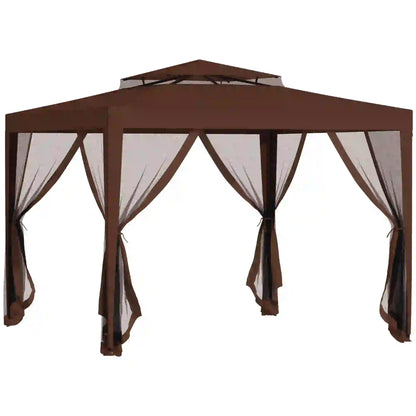 10' x 10' Outdoor Canopy Tent, Mesh Netting, Double Tier Roof, Brown Gazebos at Gallery Canada