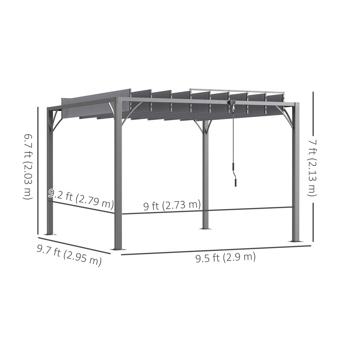 9.5' x 9.7' Outdoor Pergola, Retractable Roof, Aluminium Louvered Canopy, Grey Pergolas at Gallery Canada