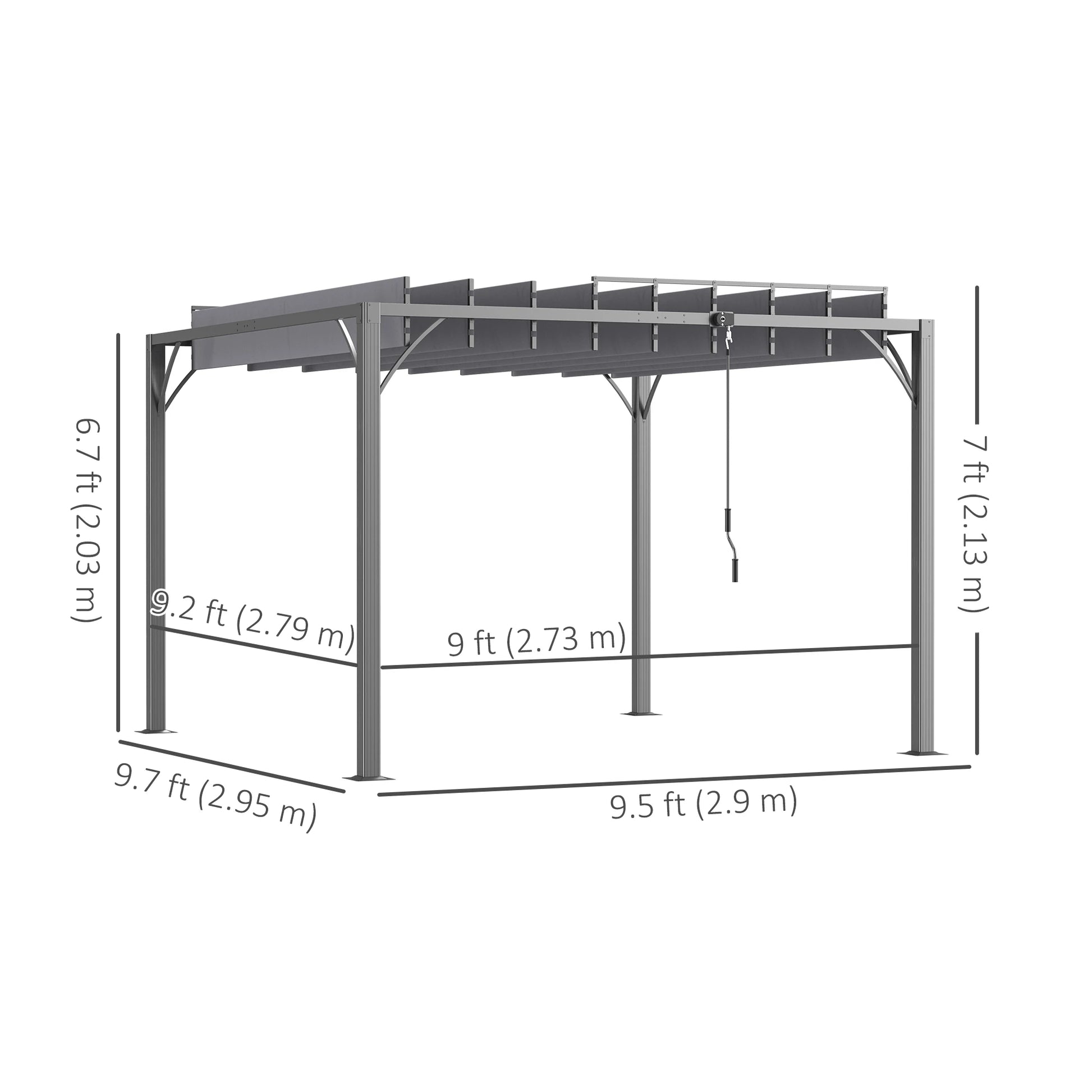 9.5' x 9.7' Outdoor Pergola, Retractable Roof, Aluminium Louvered Canopy, Grey Pergolas at Gallery Canada