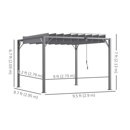9.5' x 9.7' Outdoor Pergola, Retractable Roof, Aluminium Louvered Canopy, Grey Pergolas at Gallery Canada