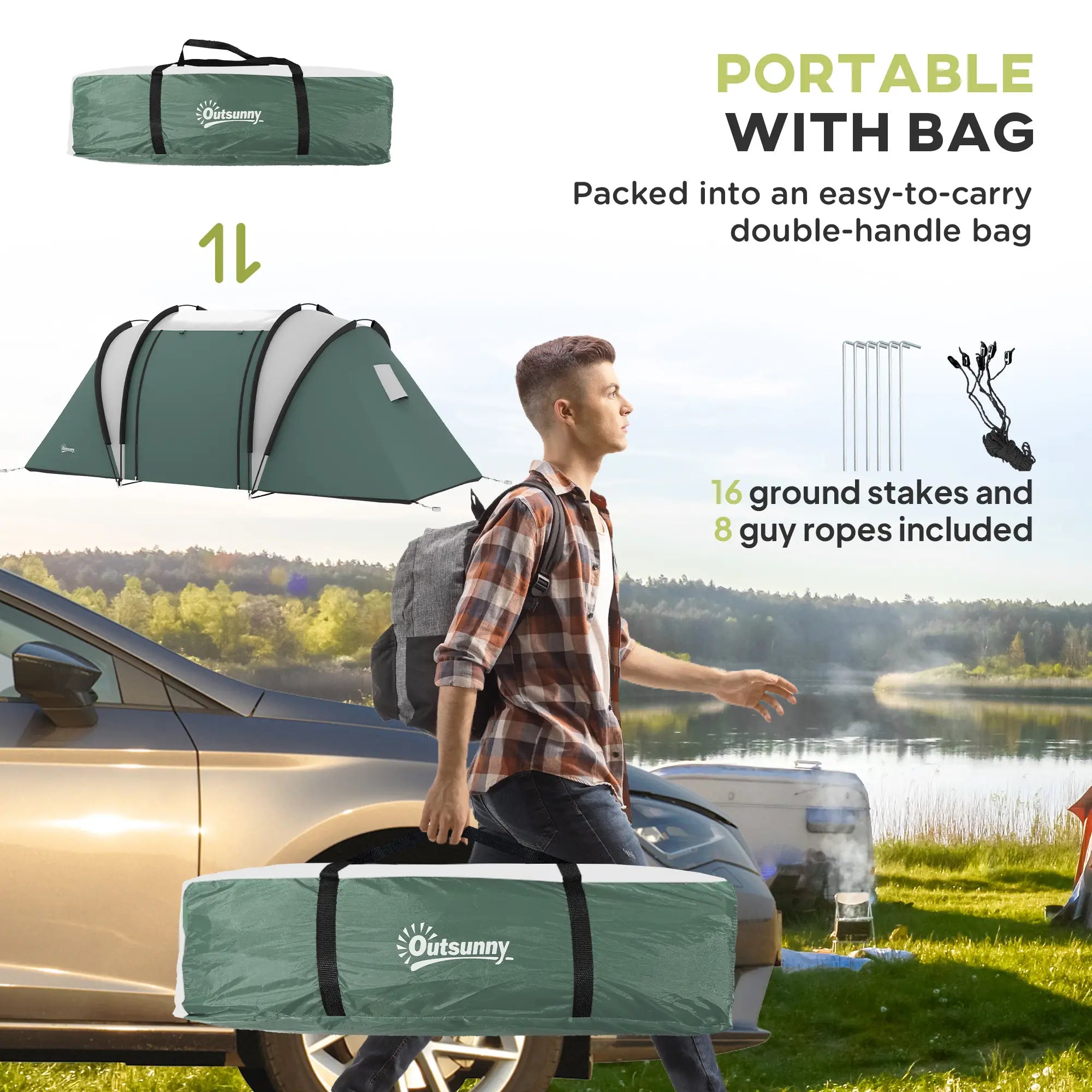 Camping Tent, 2 Bedrooms, Living Area, 3000mm Waterproof, Army Green Camping Tents at Gallery Canada