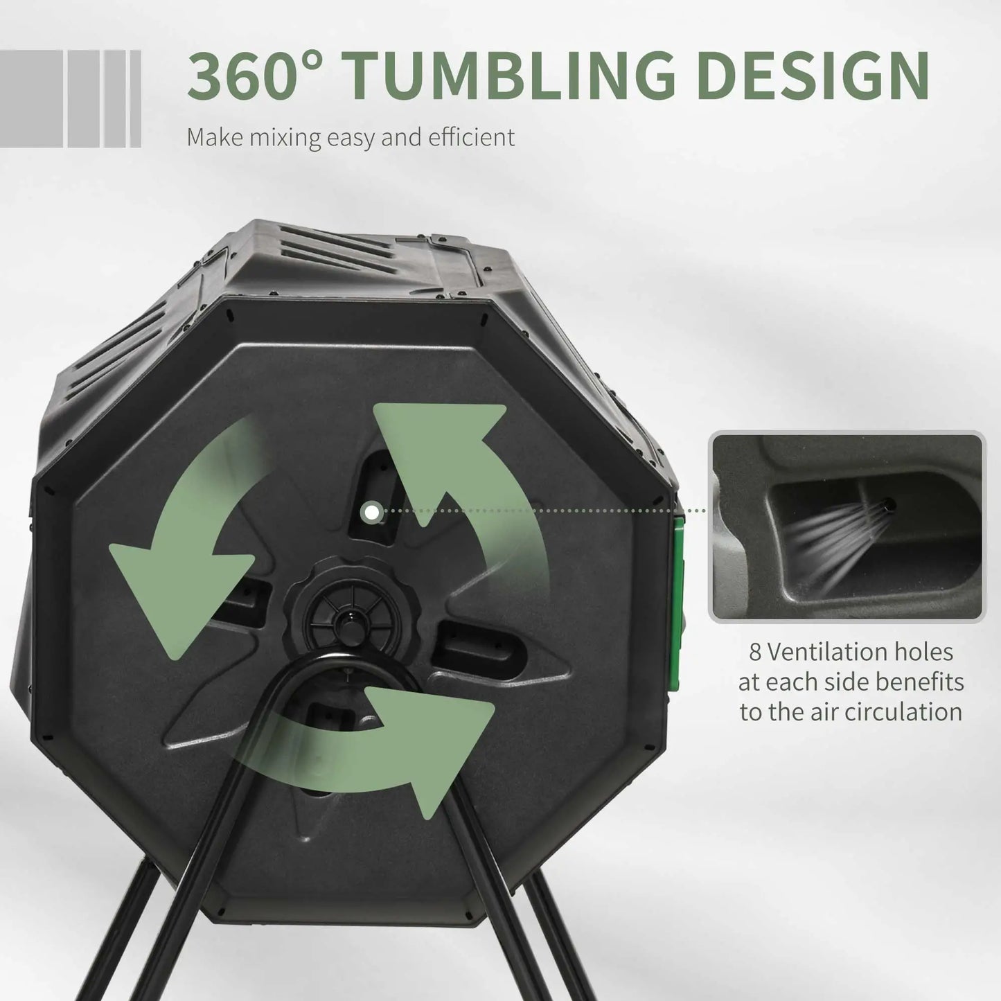Dual Chamber Compost Bin, 360° Rotating, 43 Gallon, Green Garden Accessories at Gallery Canada