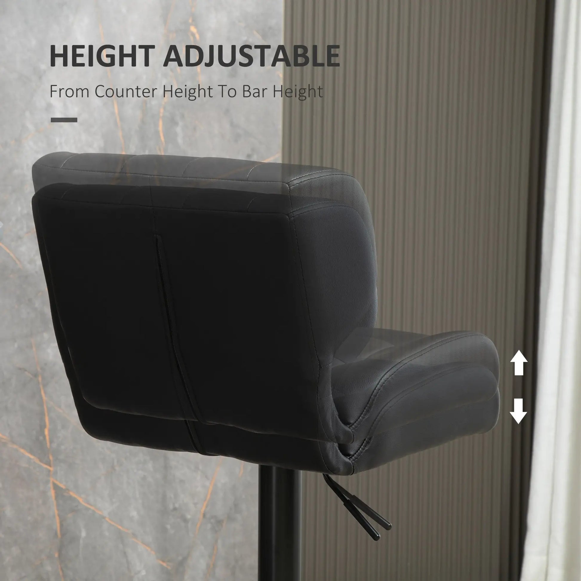 Swivel PU Leather Barstools, Set of 2, Adjustable with Footrest, Black Bar Stools at Gallery Canada