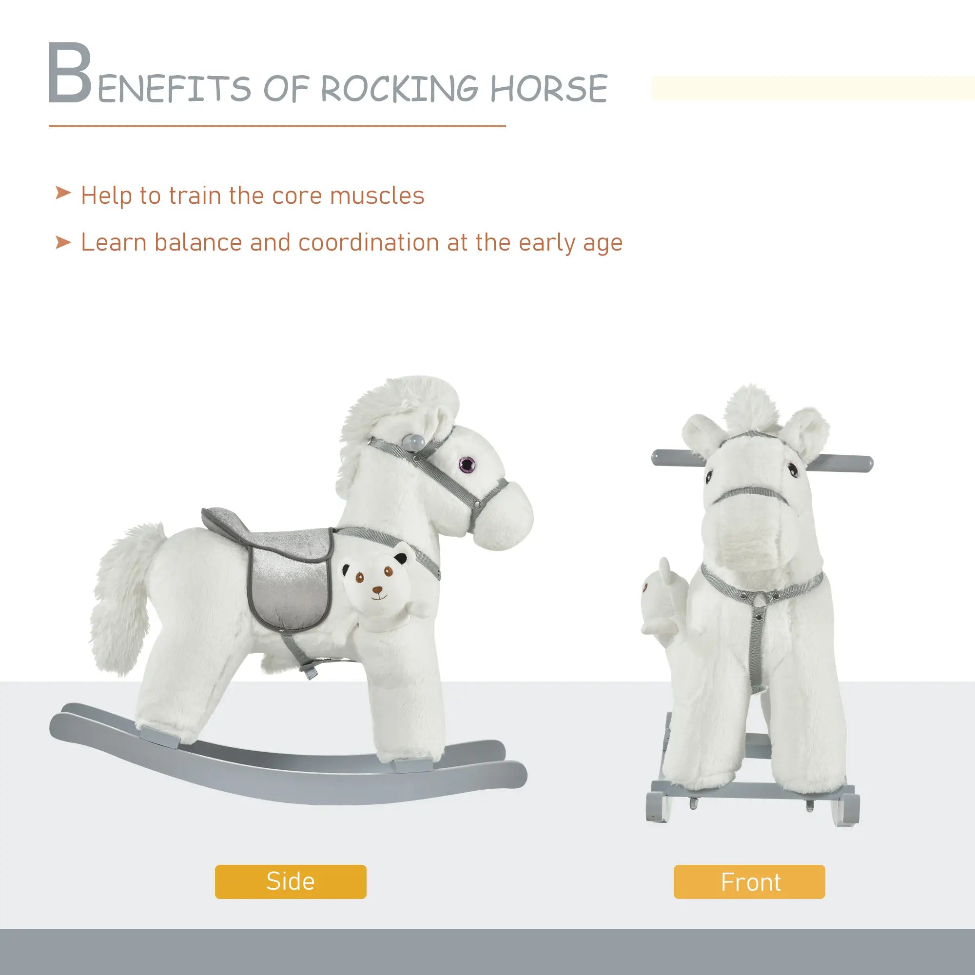 Kids Plush Ride-On Rocking Horse, Soft Bear Toy, Realistic Sounds, White Rocking Horses at Gallery Canada