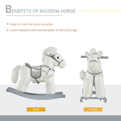 Kids Plush Ride-On Rocking Horse, Soft Bear Toy, Realistic Sounds, White Rocking Horses at Gallery Canada