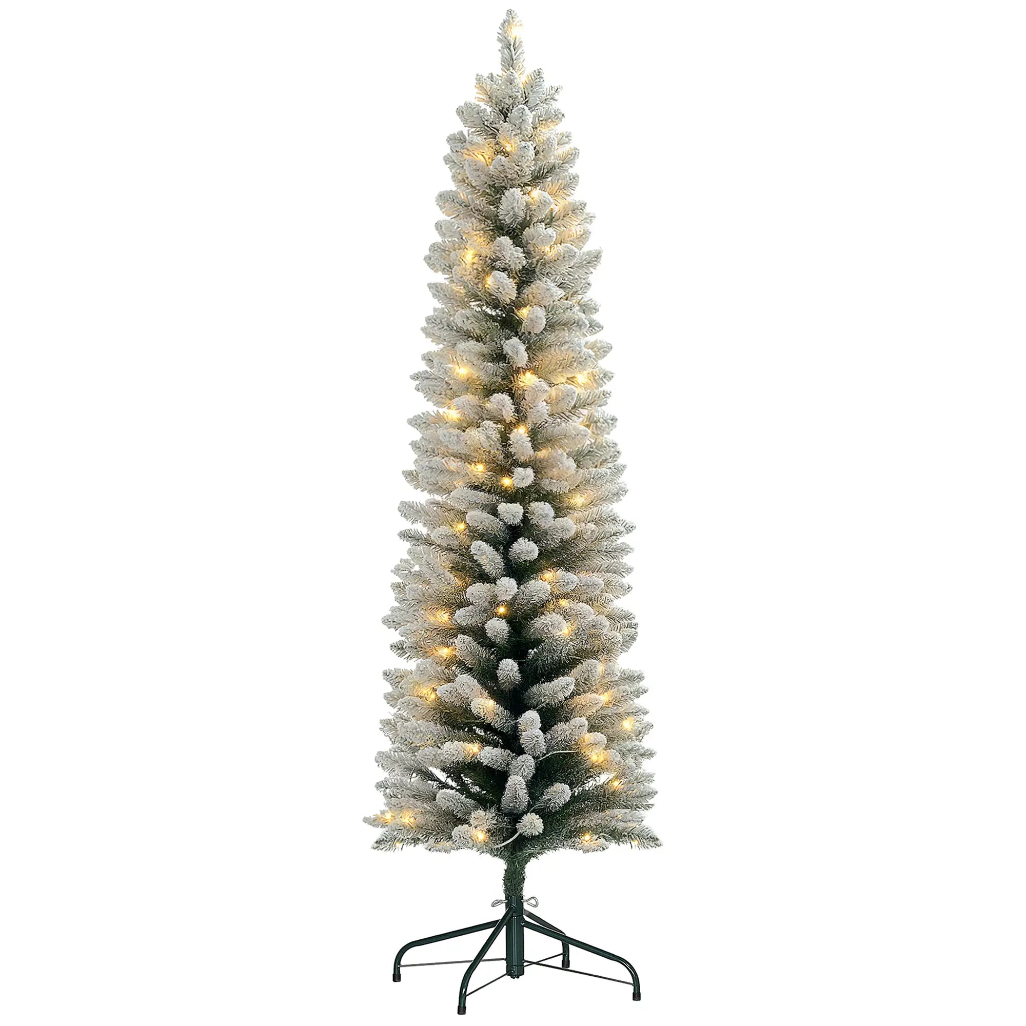 6ft Prelit Snow Flocked Christmas Tree, Metal Base, Warm White LED Pre Lit Christmas Trees at Gallery Canada