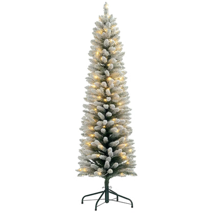 6ft Prelit Snow Flocked Christmas Tree, Metal Base, Warm White LED Pre Lit Christmas Trees at Gallery Canada