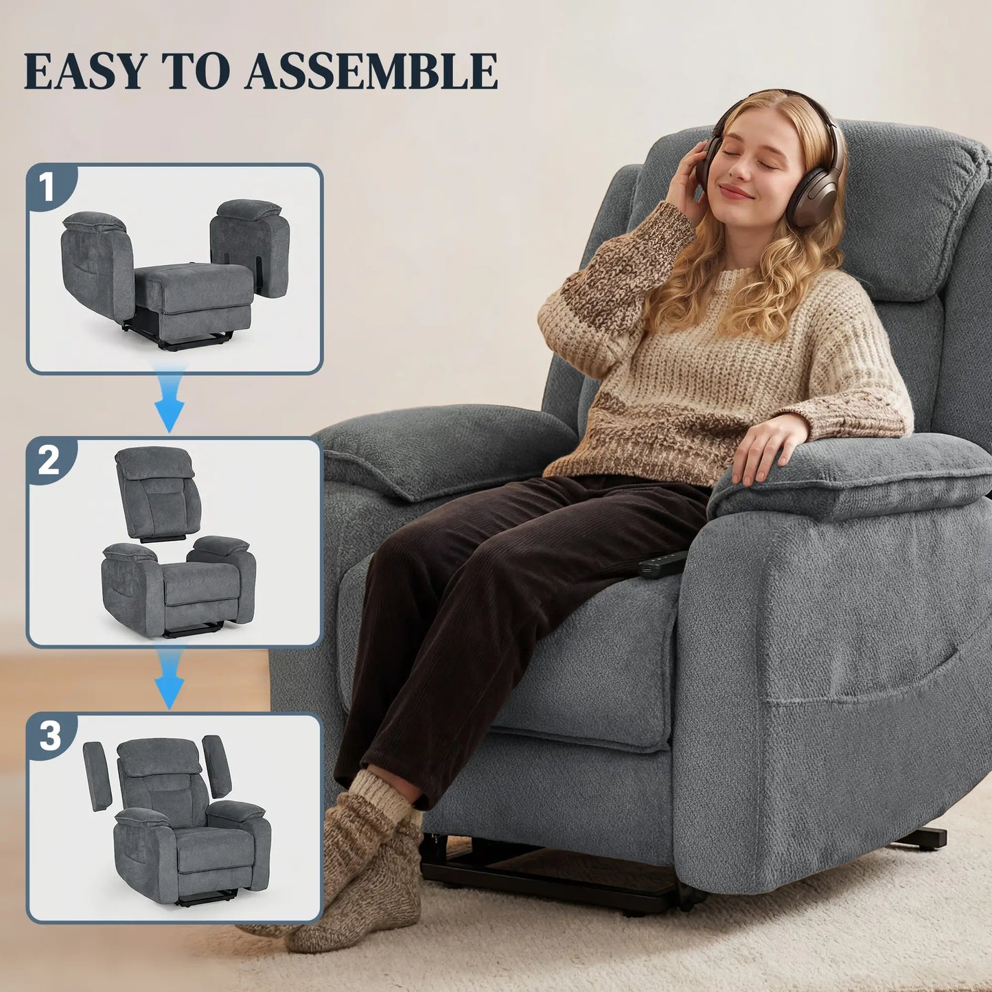 Power Recliner Chair With Massage, Electric Lift Chair, Grey Electric Power Lift Chairs at Gallery Canada