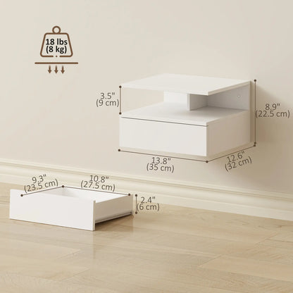 Floating Nightstand Set of 2, Wall Mounted with Drawer, White Bedside Tables at Gallery Canada