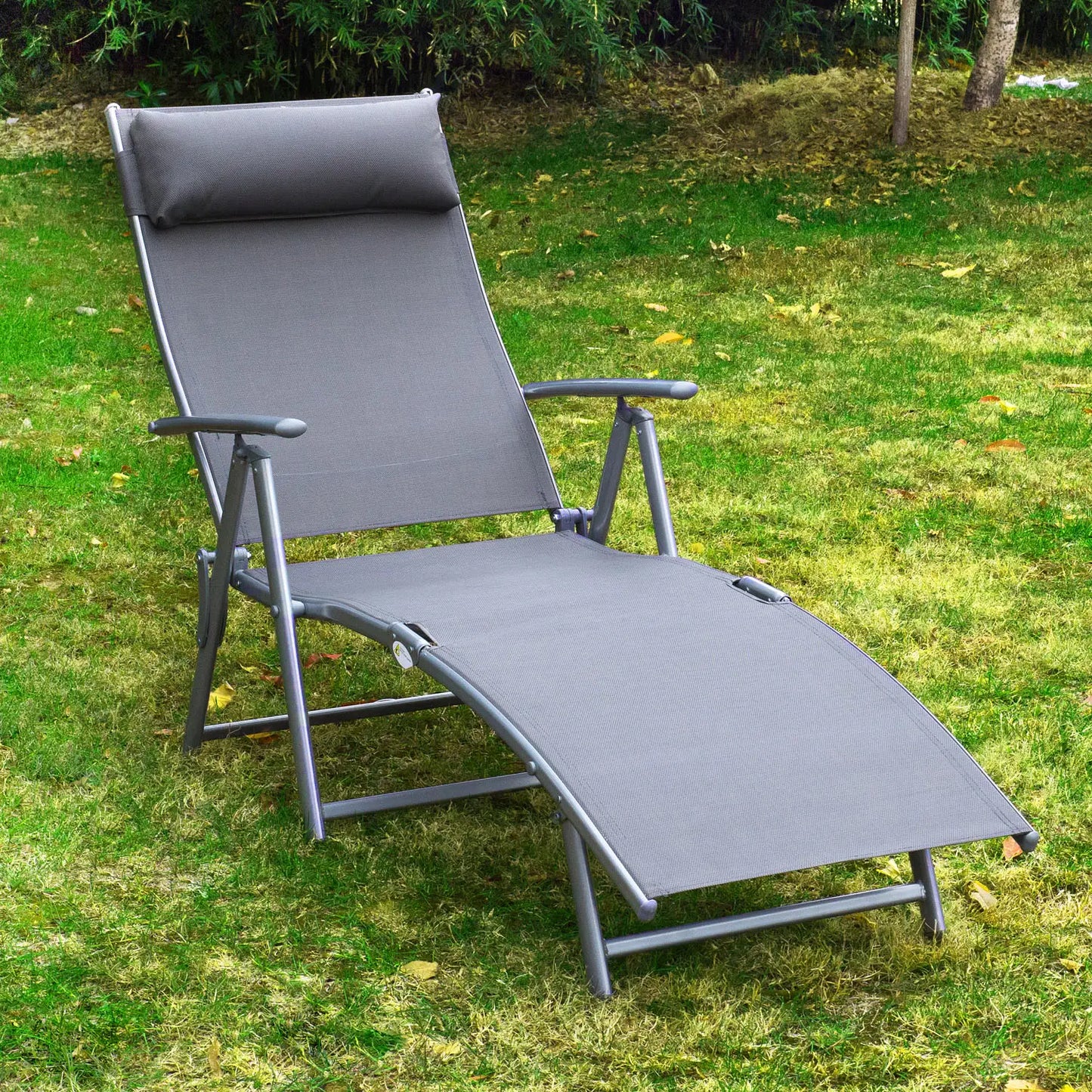 Heavy Duty Adjustable Folding Reclining Chair, Outdoor Sun Lounger, Grey Lounger Chairs at Gallery Canada