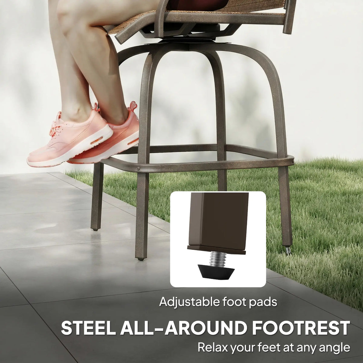 Outdoor Bar Stools Set of 2, Swivel High Back Chairs, Brown Bar Stools at Gallery Canada