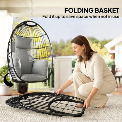 Foldable Hanging Egg Chair, With Head Pillow And Cup Holder, Dark Grey Hanging Porch Swings at Gallery Canada