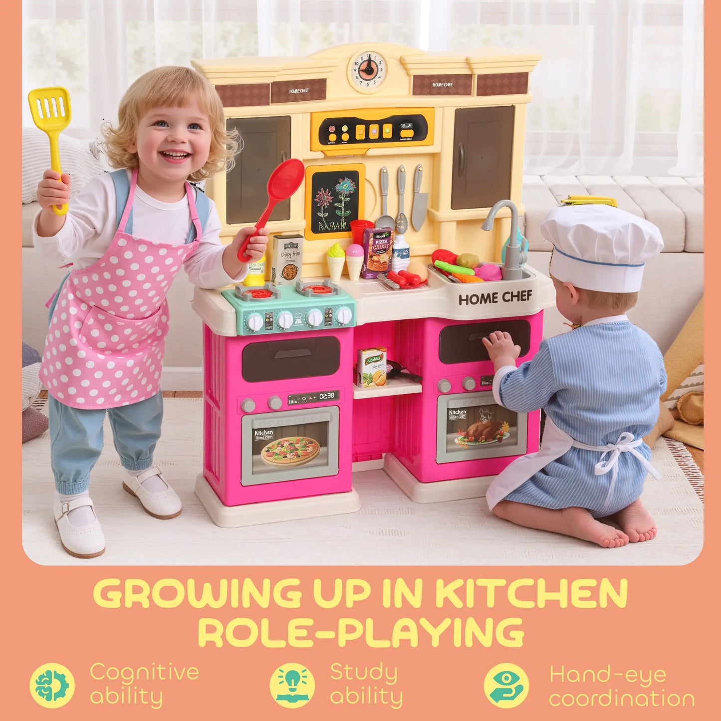 Kids Play Kitchen Set with Lights, Sounds, Pink Play Kitchen at Gallery Canada