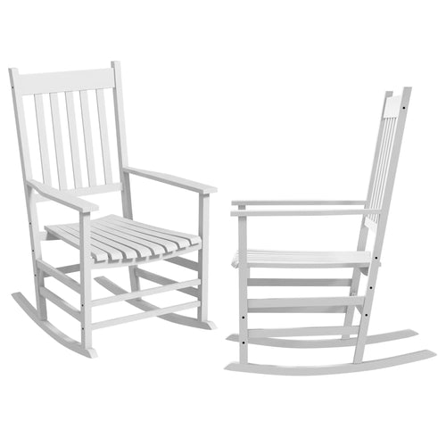 Wooden Patio Rocking Chairs Set of 2, Outdoor Rocker, High Back, White