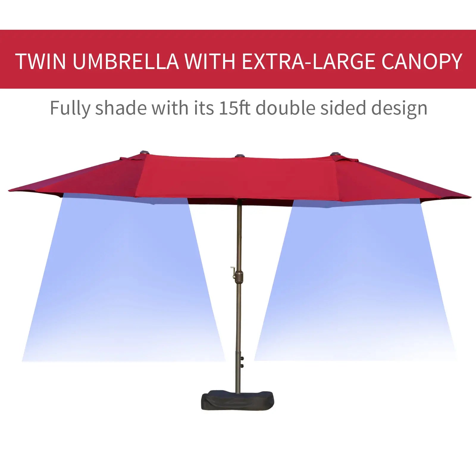 15' Outdoor Patio Umbrella, Twin Canopy Sunshade, Lift Crank, Wine Red Sun Umbrellas at Gallery Canada