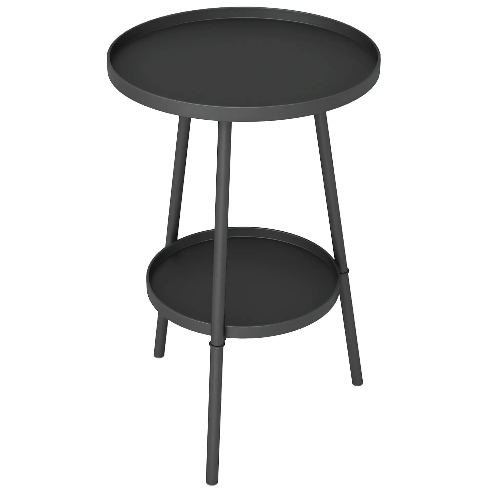 Round Garden Table, 2-Tier Small Side Table, Metal Patio Table, Black Patio Side Tables at Gallery Canada