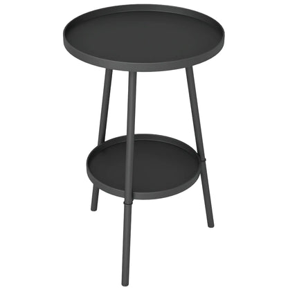 Round Garden Table, 2-Tier Small Side Table, Metal Patio Table, Black Patio Side Tables at Gallery Canada