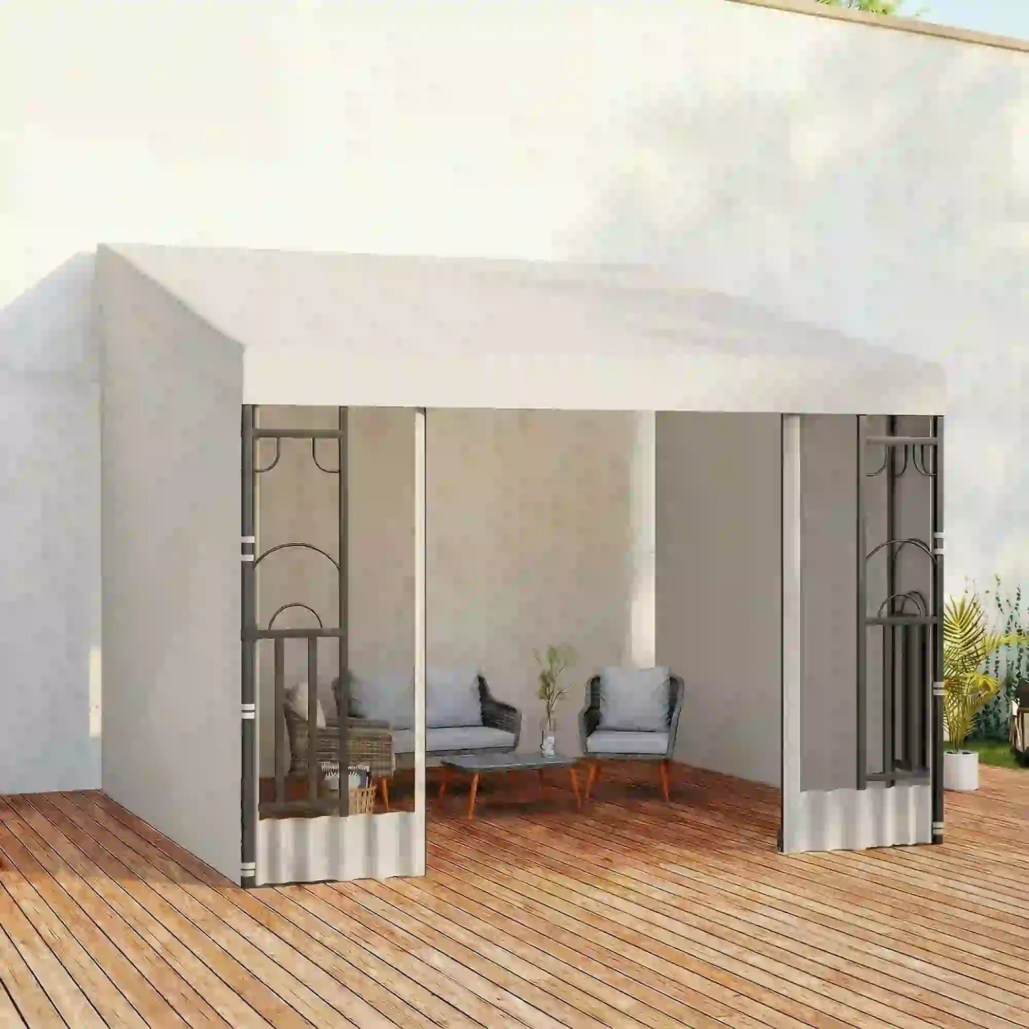 10' x 10' Wall Pergola, Outdoor Gazebo, 2 Curtains, 2 Nettings, Beige Pergolas at Gallery Canada