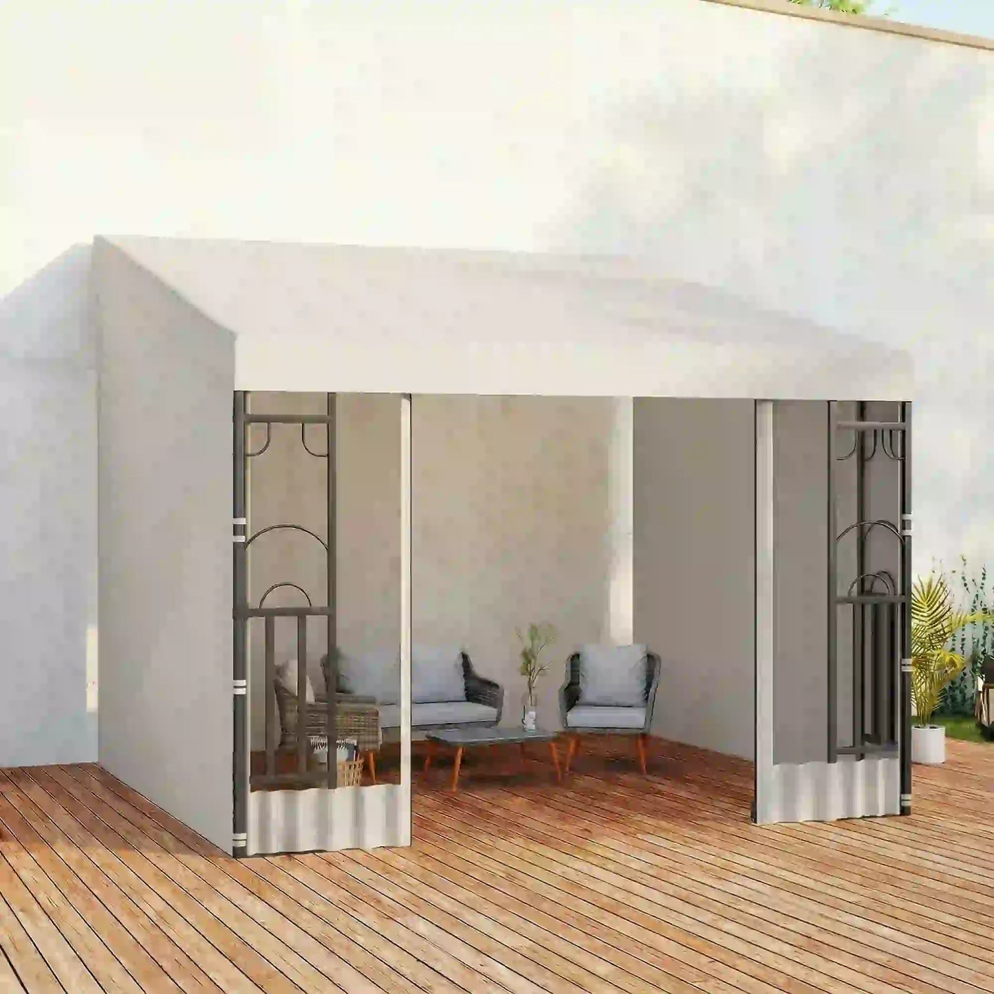 10' x 10' Wall Pergola, Outdoor Gazebo, 2 Curtains, 2 Nettings, Beige Pergolas at Gallery Canada