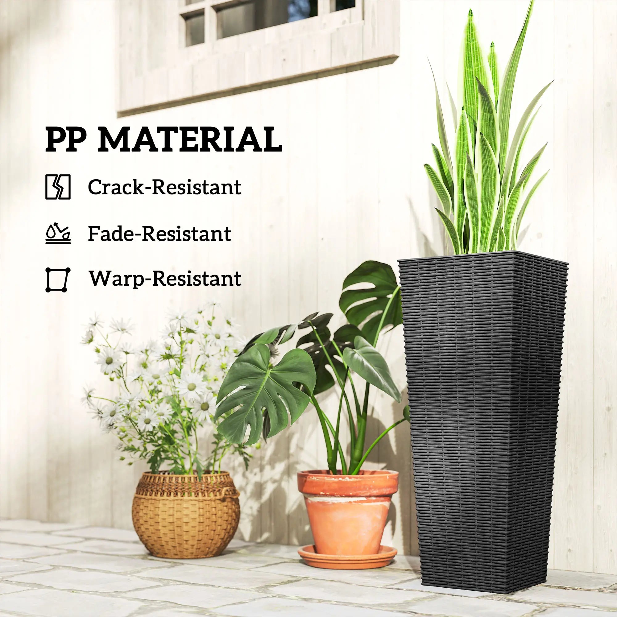 23.6 Inch Tall Planters, Set of 2 Plastic Flower Pots, Black Garden Accessories at Gallery Canada