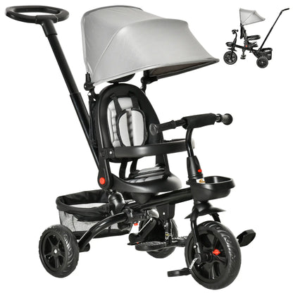 Toddler Tricycle, 4 in 1 Kids Trike, Adjustable Seat, Removable Handle, Grey Tricycles for Kids Grey, Black at Gallery Canada