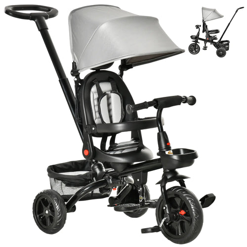 Toddler Tricycle, 4 in 1 Kids Trike, Adjustable Seat, Removable Handle, Grey