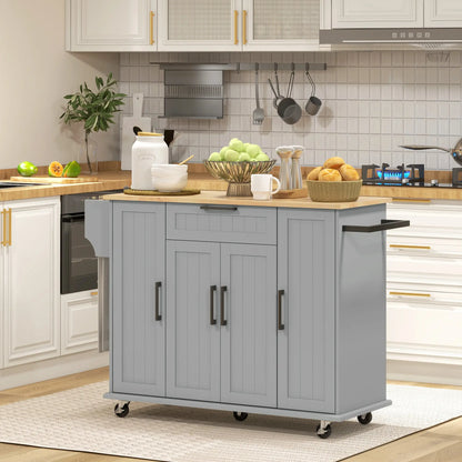 Modern Rolling Kitchen Island Cart, Natural Wood Top, Grey Kitchen Islands & Kitchen Carts at Gallery Canada