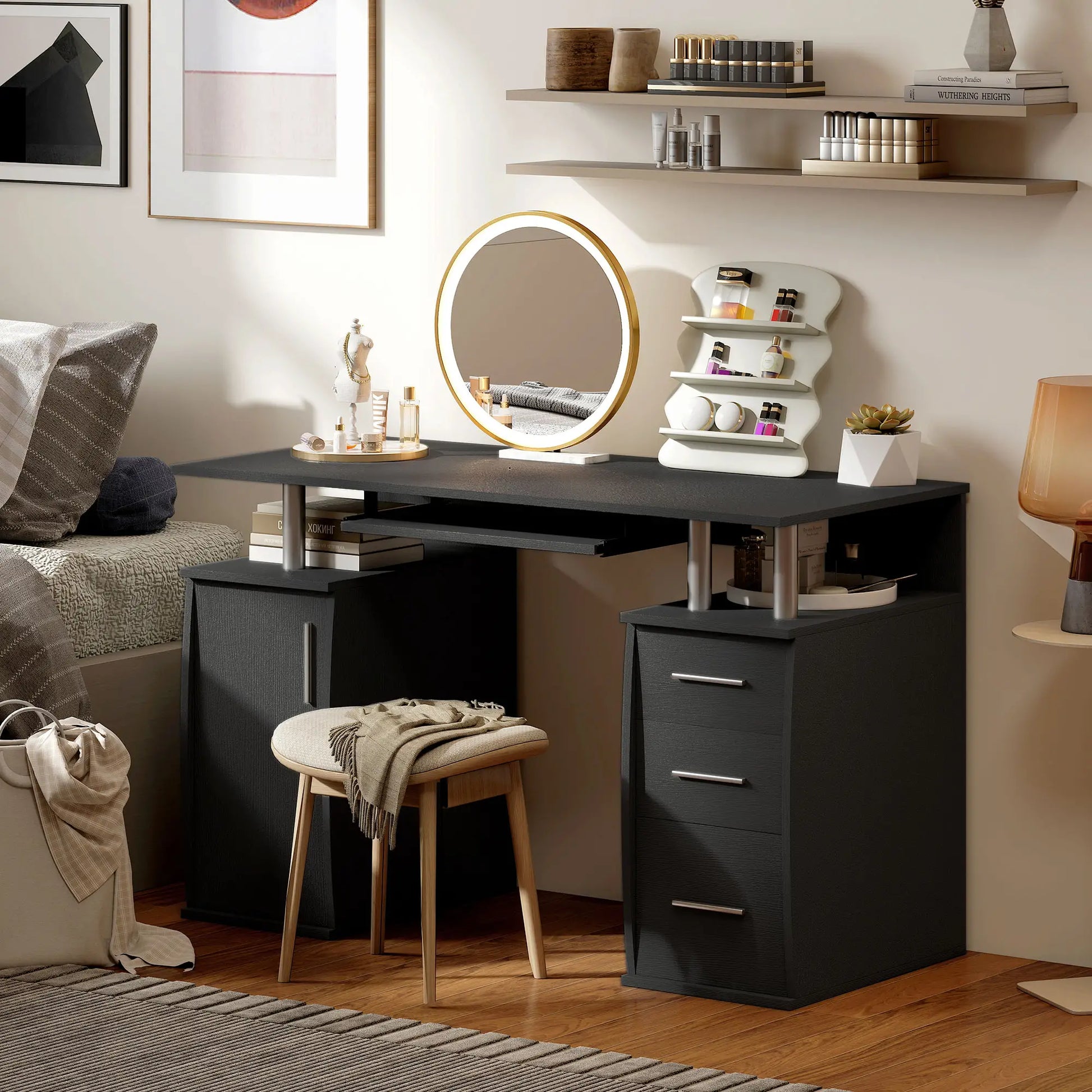 47" Computer Desk with Keyboard Tray, Storage Drawers, Black Computer Desks at Gallery Canada