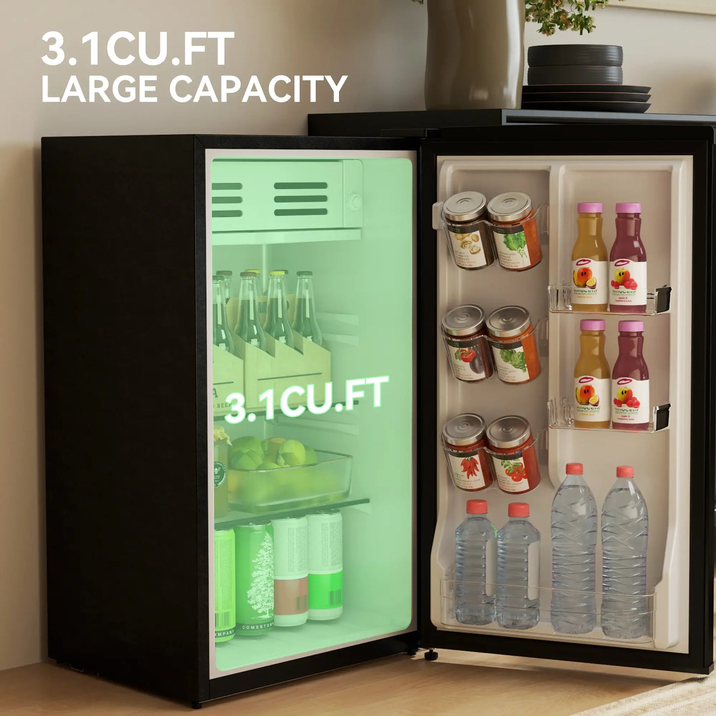 Retro Mini Fridge, 3.1 Cu. Ft, Adjustable Thermostat, 2 Glass Shelves, Black Small Kitchen Appliances at Gallery Canada