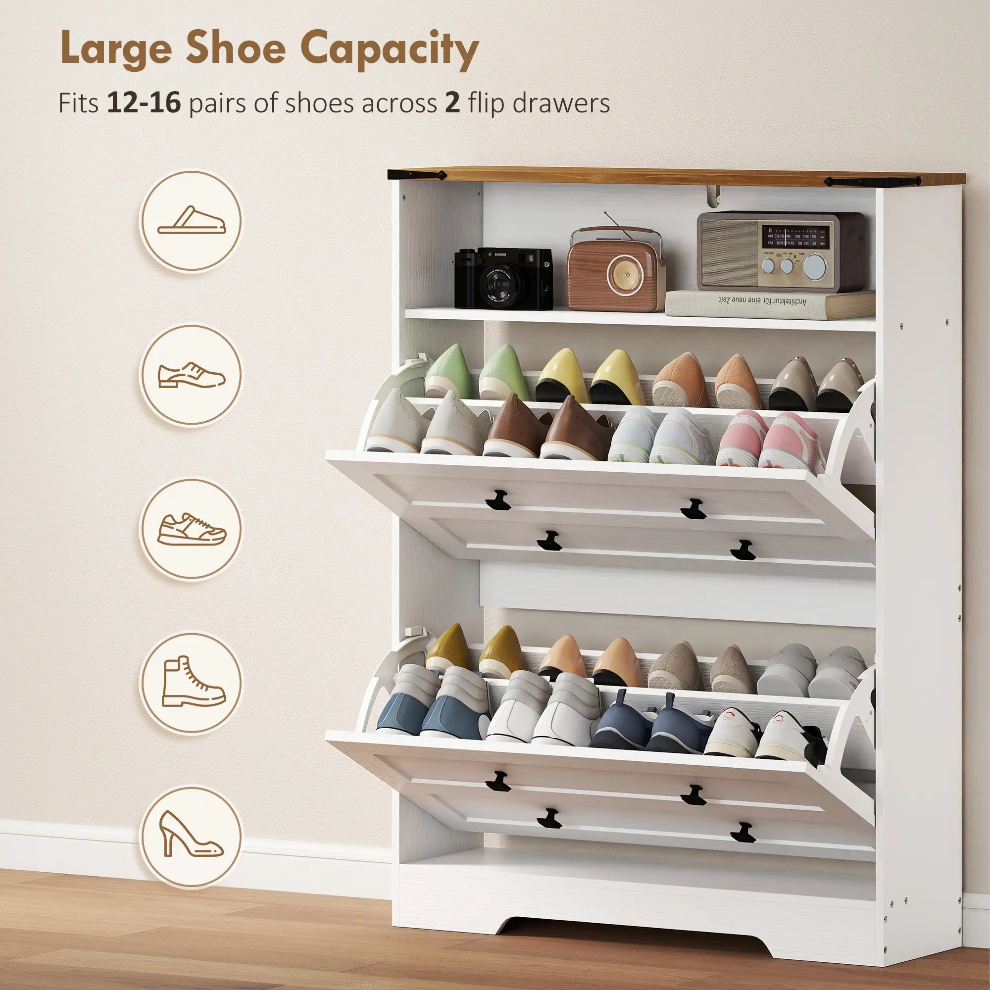 Shoe Cabinet, 2 Flip Drawers, Narrow Storage, White Shoe Storage Cabinets & Racks at Gallery Canada