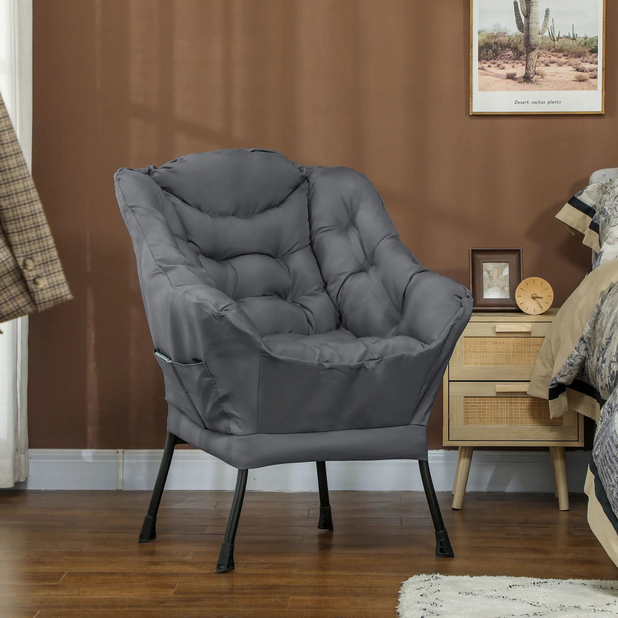 Modern Accent Chair, Armchair with Side Pockets, Steel Legs, Grey Accent Chairs at Gallery Canada