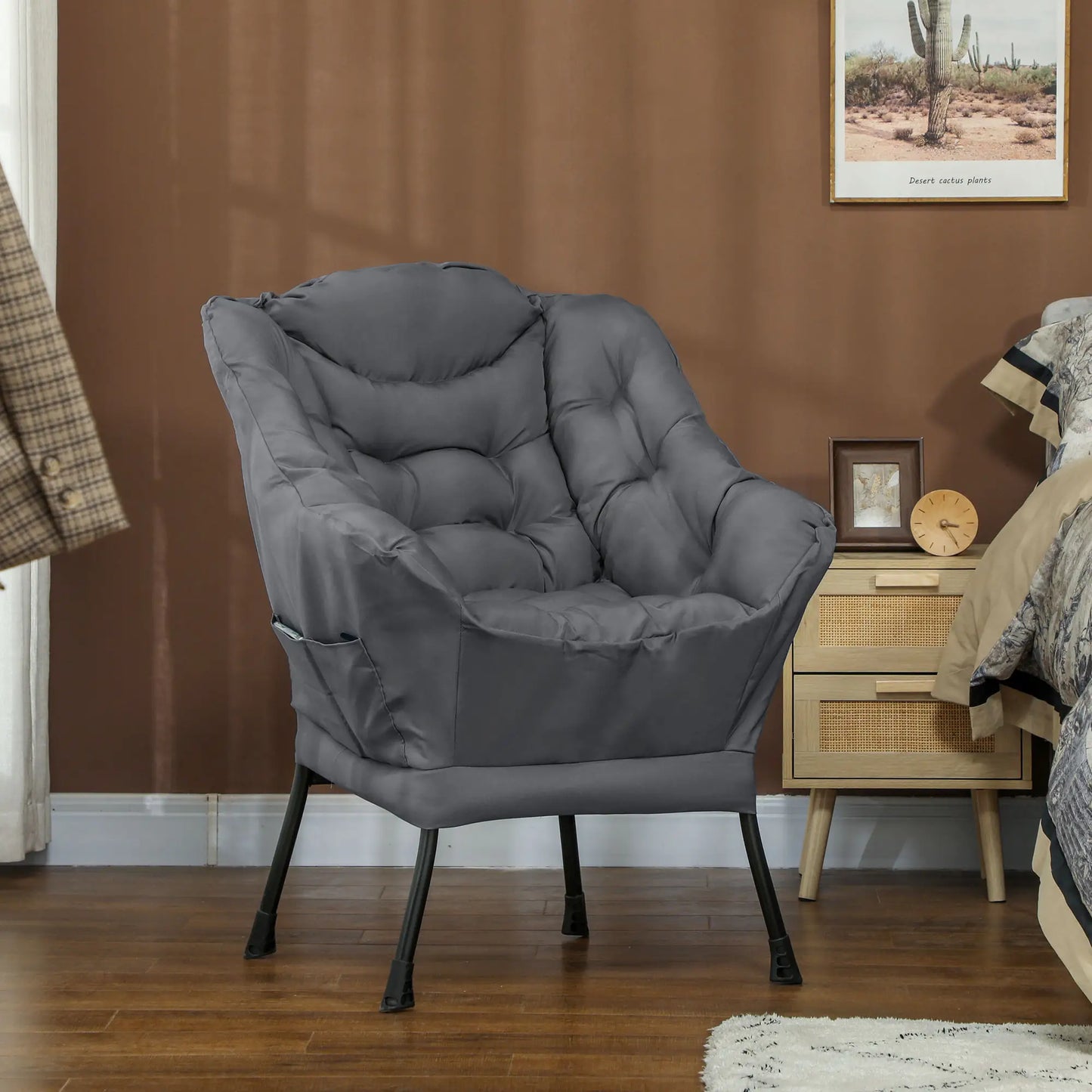 Modern Accent Chair, Armchair with Side Pockets, Steel Legs, Grey Accent Chairs at Gallery Canada