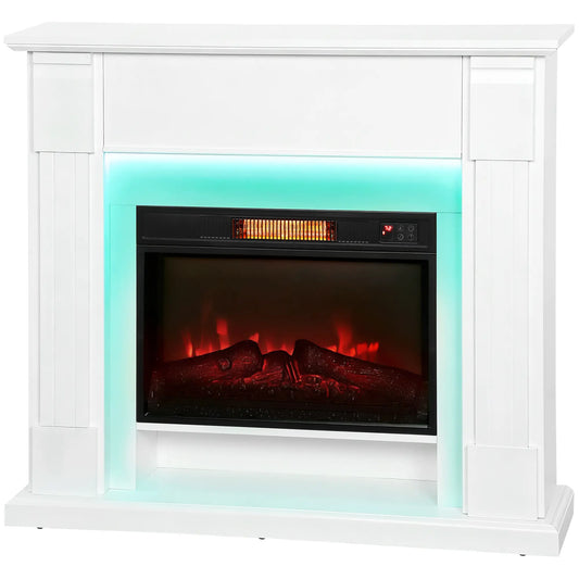 41 Inch Electric Fireplace with Mantel, 1400W Heater, Adjustable 3D Flame, White Electric Fireplaces White at Gallery Canada