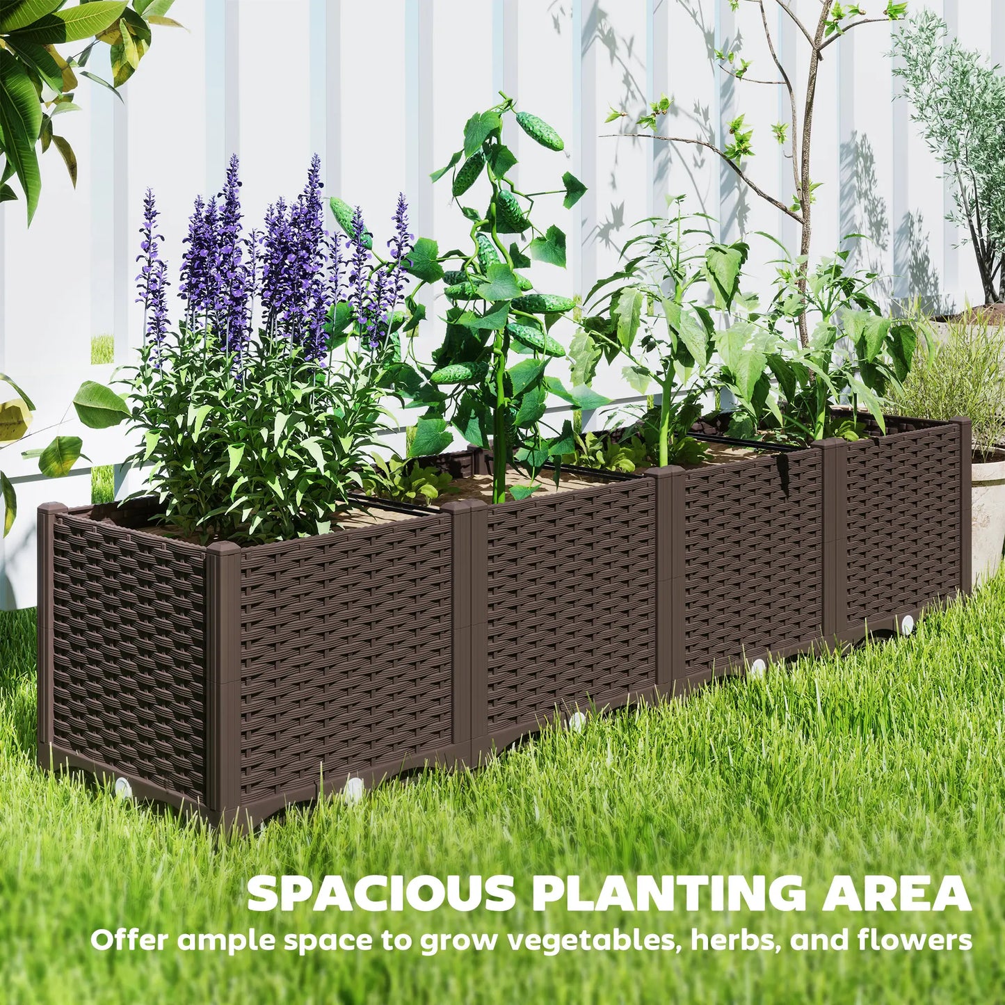 Plastic Raised Garden Bed, Outdoor Planter Box, 63" x 15.7" x 14.6", Brown Raised Garden Beds at Gallery Canada