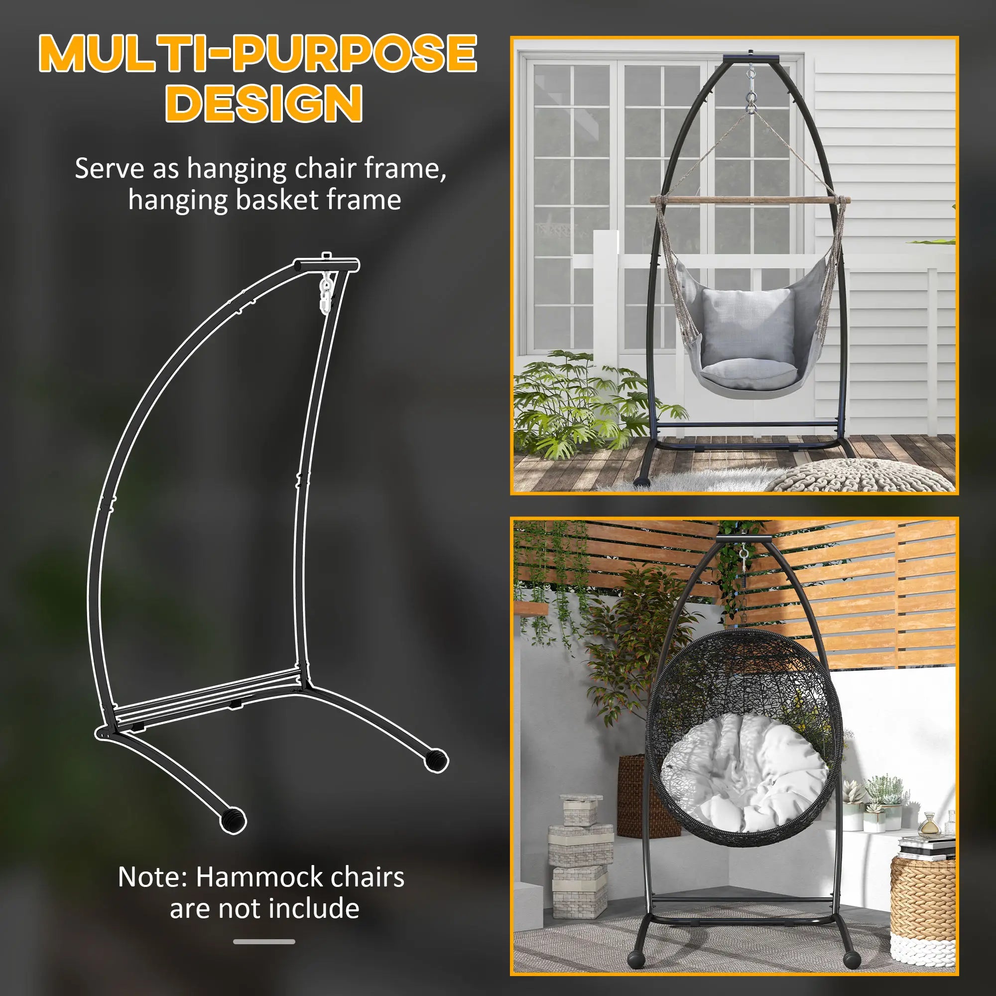 Hanging Hammock Chair Stand, C Shape Heavy Duty Metal Frame, Black Hammock Stands at Gallery Canada