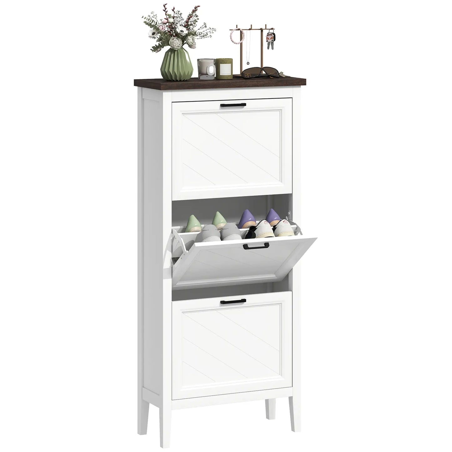 Shoe Cabinet with 3 Flip Drawers, Farmhouse Narrow Shoe Storage Cabinet with Adjustable Shelves, White Shoe Storage Cabinets & Racks at Gallery Canada