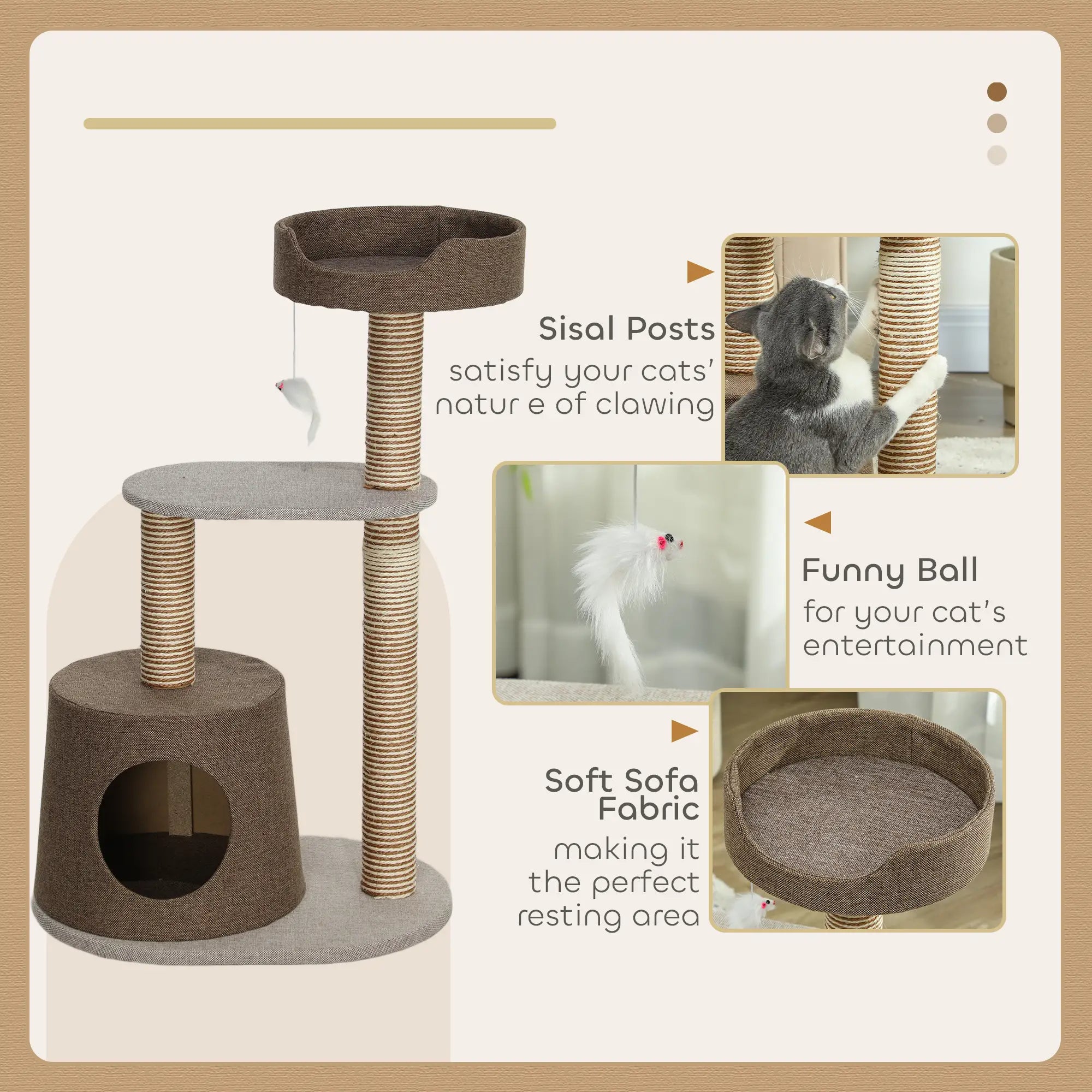 Cat Scratching Tree Post, Climbing Furniture with Toy, Brown Cat Posts at Gallery Canada