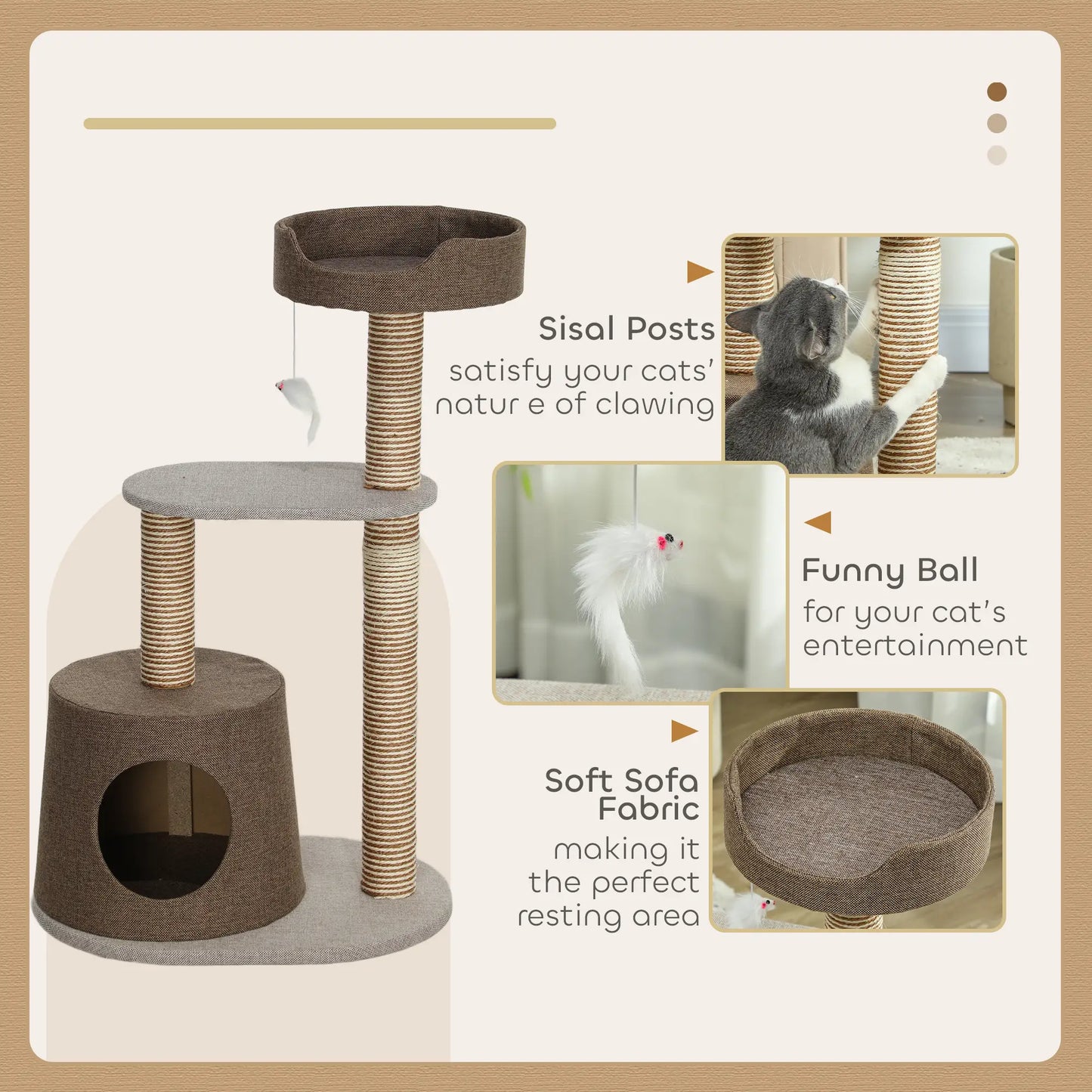 Cat Scratching Tree Post, Climbing Furniture with Toy, Brown Cat Posts at Gallery Canada