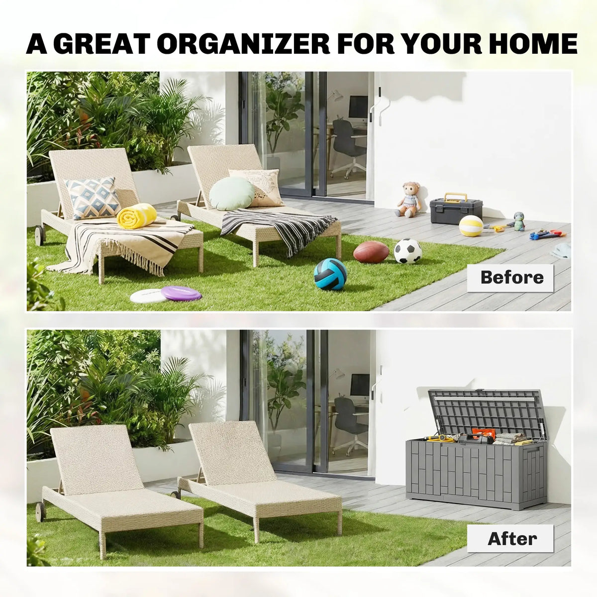 80 Gallon Resin Deck Box, Lockable Outdoor Storage, Splash And UV Resistant Patio Storage Boxes at Gallery Canada