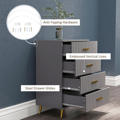 4 Drawer Cabinet, Bedroom Chest, Aluminium Legs, Gold Handles, Dark Grey Storage Cabinets at Gallery Canada