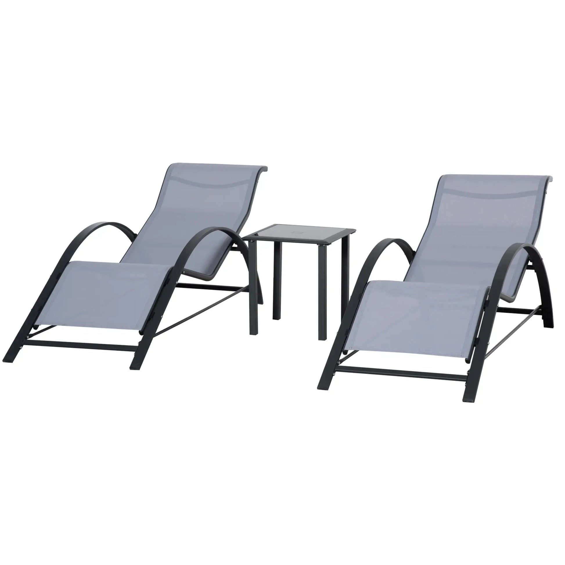 3-Piece Outdoor Lounge Set, 2 S-Chairs, Glass Table, Light Grey Lounger Chairs Light Grey, Black at Gallery Canada