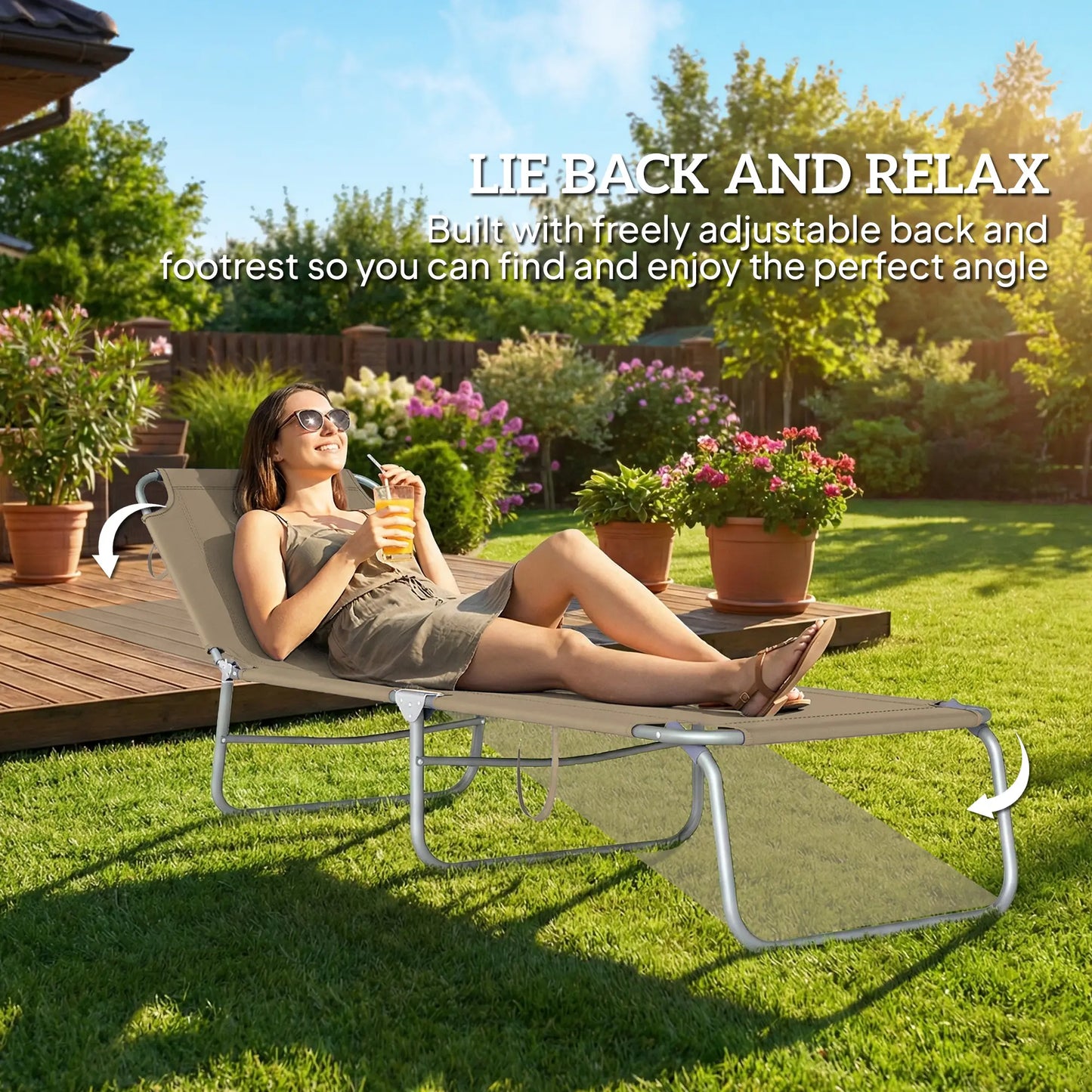 Folding Outdoor Lounge Chair, Reclining Tanning Chair, Brown Lounger Chairs at Gallery Canada