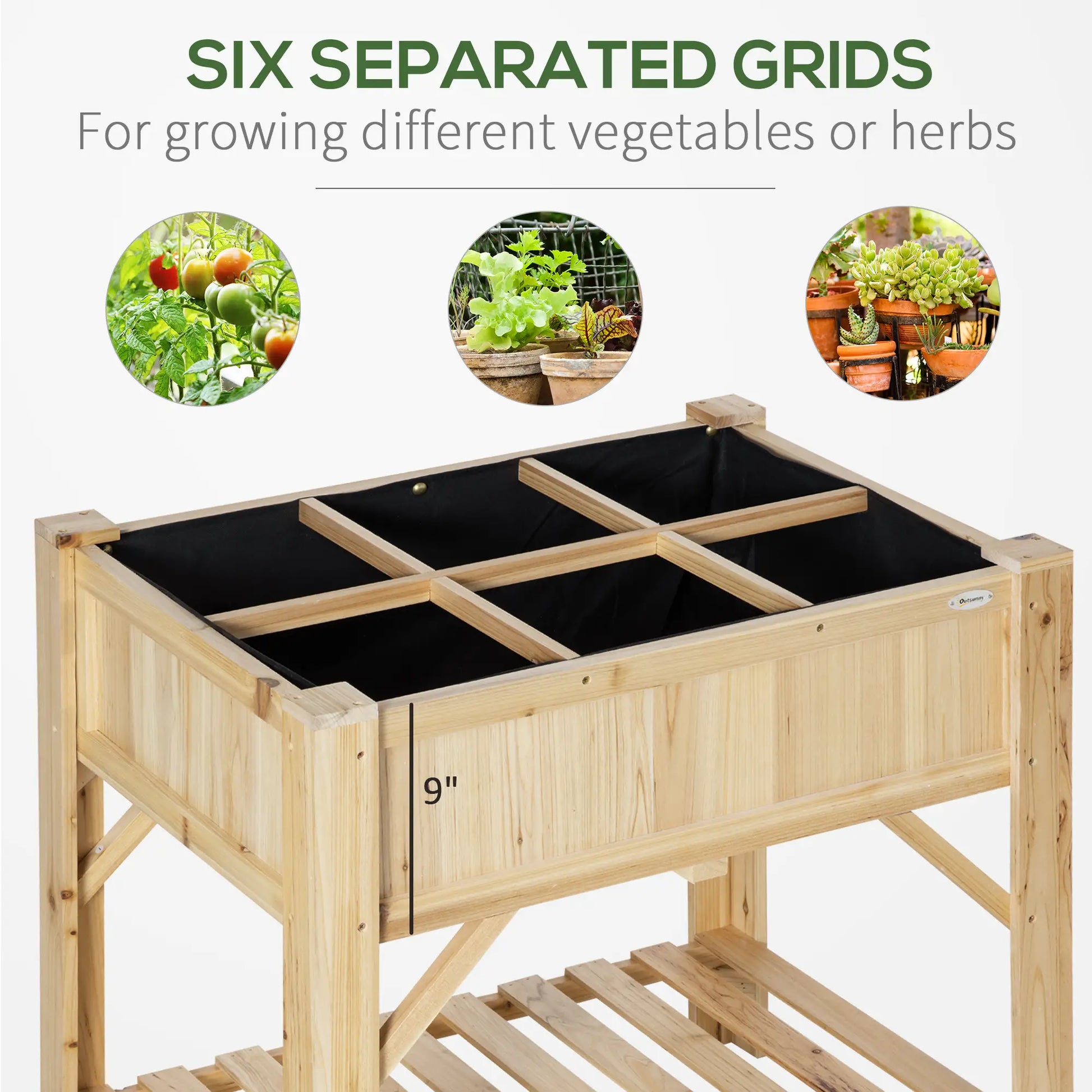 6 Pocket Raised Garden Bed, Elevated Wood Planter Box with Storage Shelf Elevated Garden Beds at Gallery Canada