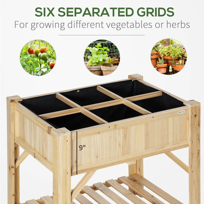 6 Pocket Raised Garden Bed, Elevated Wood Planter Box with Storage Shelf Elevated Garden Beds at Gallery Canada