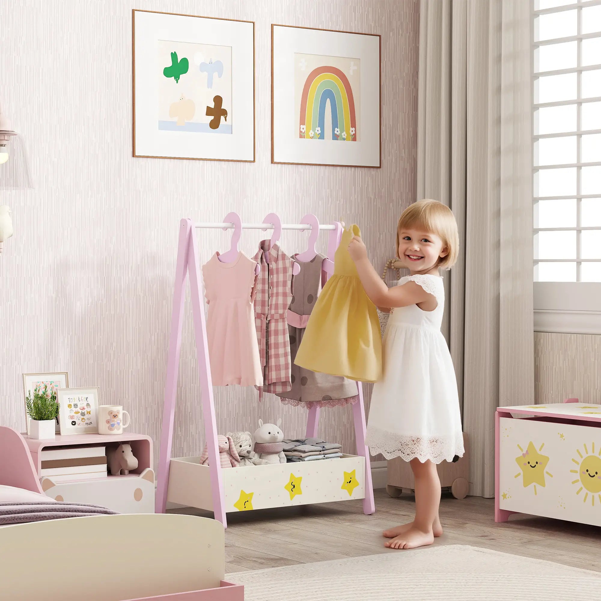 Kids Clothing Rack with Storage Shelf, Hangers, Pink Kids Bedroom Furniture at Gallery Canada