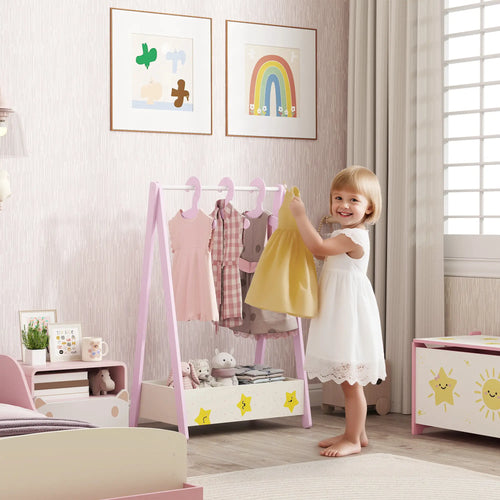 Kids Clothing Rack with Storage Shelf, Hangers, Pink