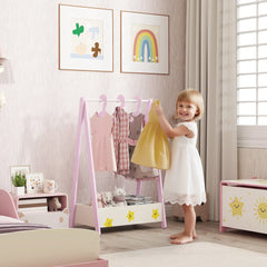 Portant à vêtements pour enfants avec étagère de rangement, cintres, rose