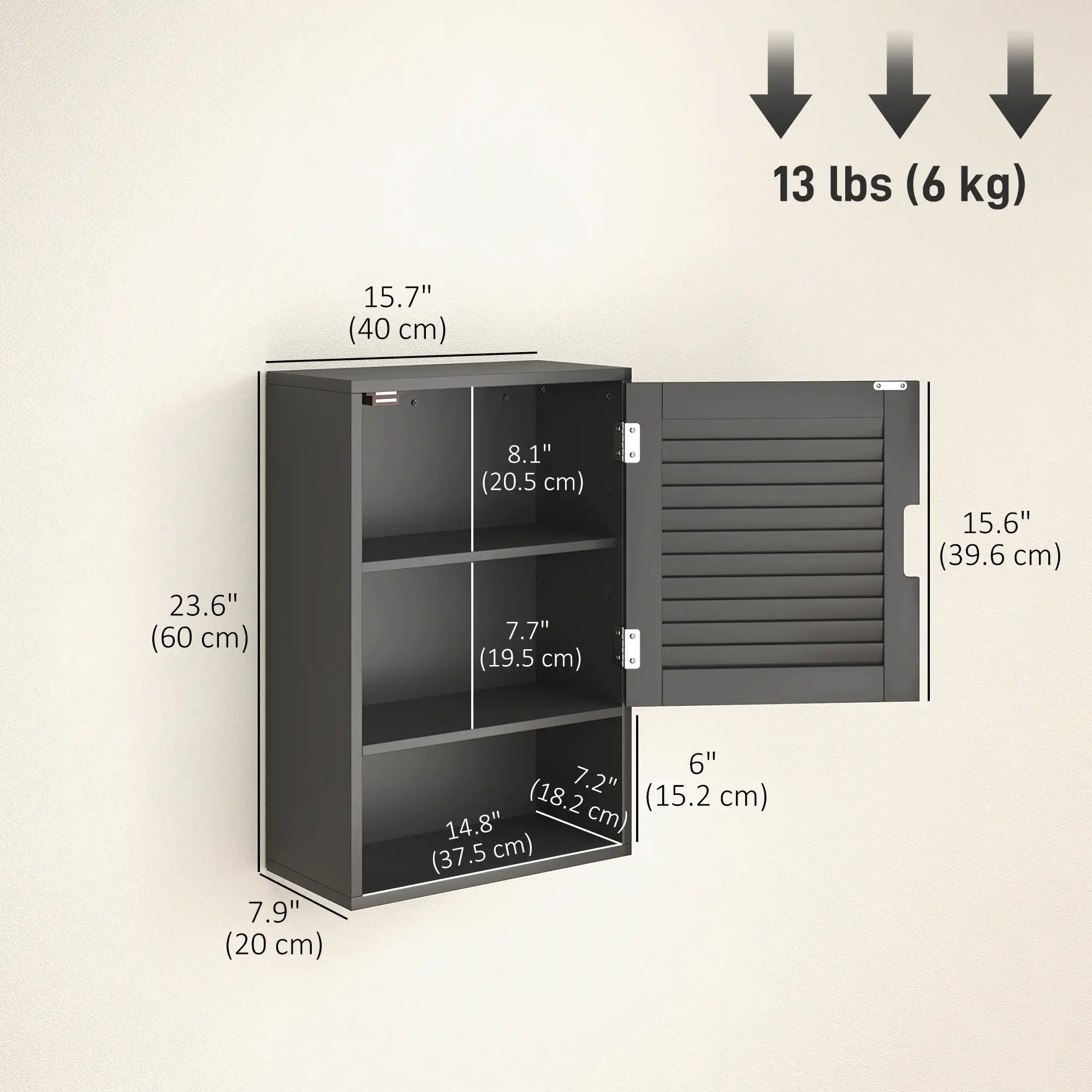 Wall Mounted Bathroom Cabinet, Adjustable Shelves, 40 x 20 x 60 cm, Black Wall Mounted Cabinets at Gallery Canada