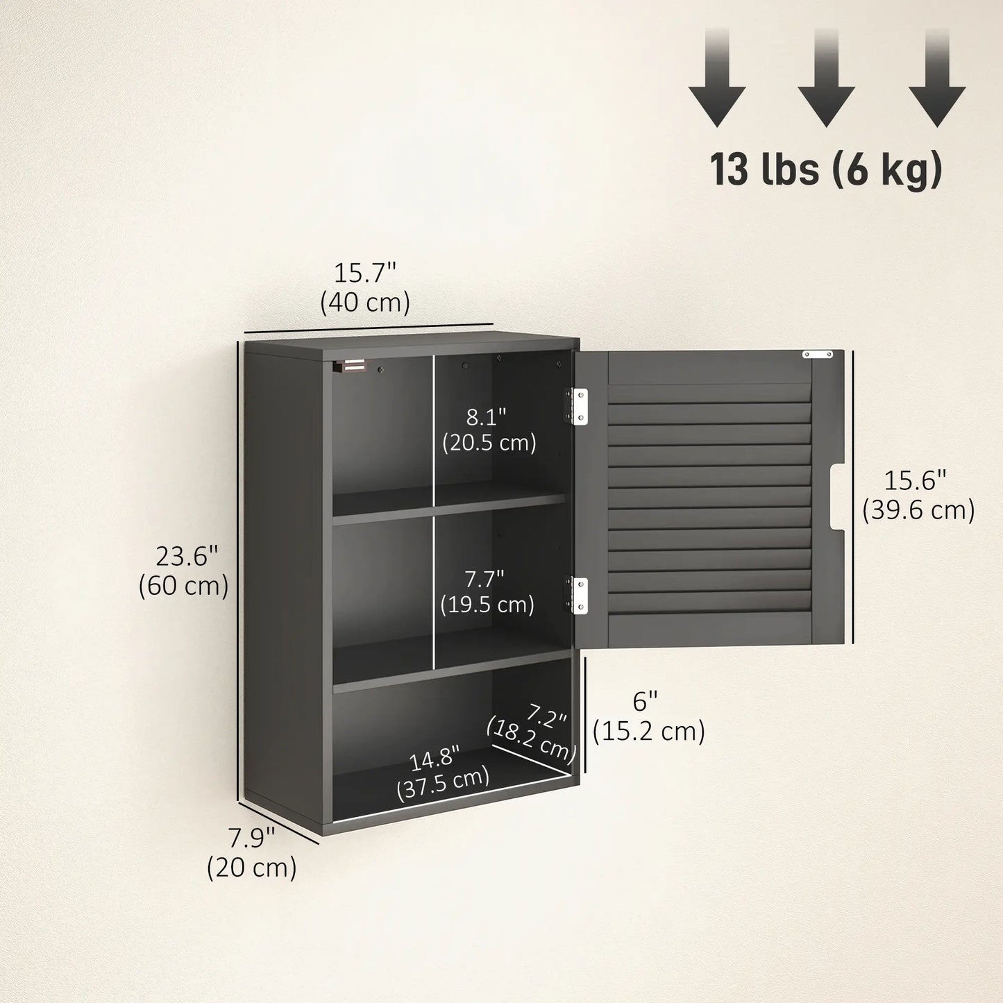 Wall Mounted Bathroom Cabinet, Adjustable Shelves, 40 x 20 x 60 cm, Black Wall Mounted Cabinets at Gallery Canada